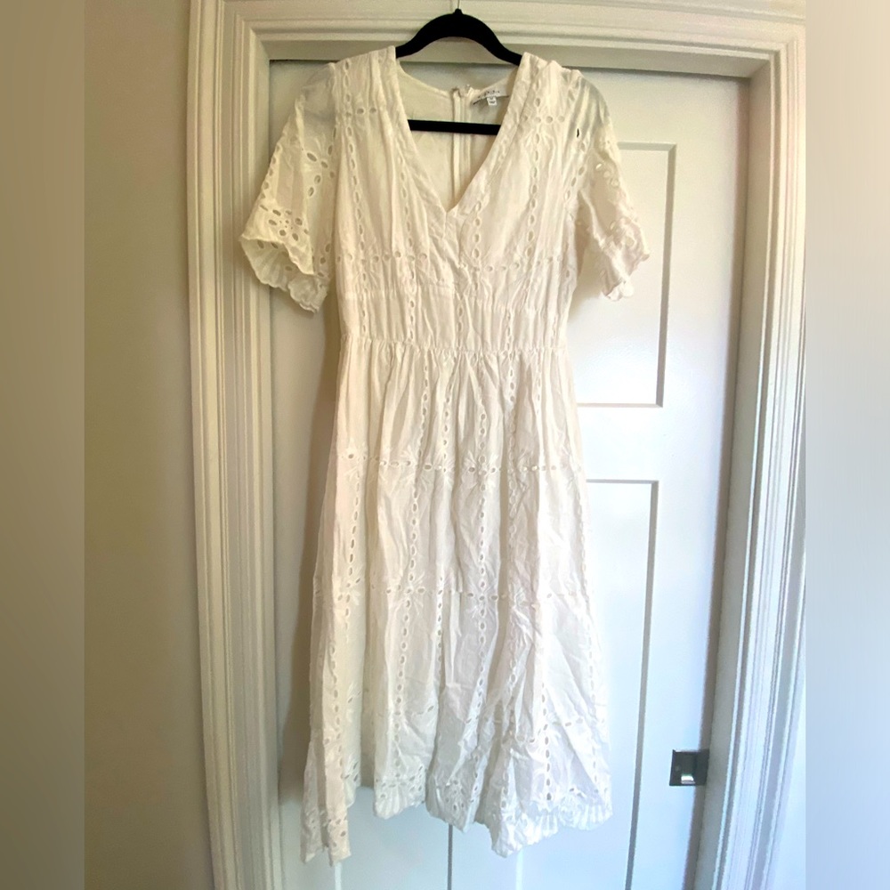 White midi eyelet dress